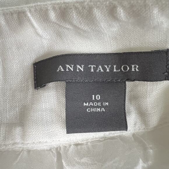 Ann Taylor 100% Linen A Line Skirt Size 8 White Blue Embroidered Floral Lined - Picture 8 of 12